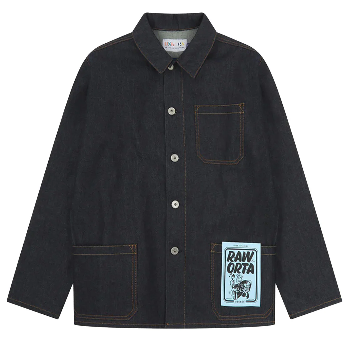 Uskees Denim Buttoned Overshirt Raw Orta Denim - Image 4